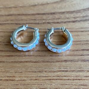 LOFT Gold Hoop Earrings with Pearl Accents
